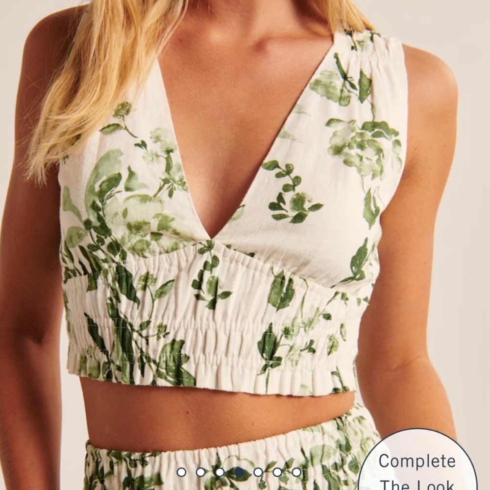 Abercrombie & Fitch Linen-Blend Wide Strap Set Top green top